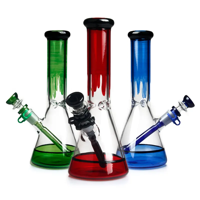 Vidro Bong Grosso Pyrex Beaker Bong Water Bongs Recycler Heady Dab Rigs Shisha Hookahs para fumar 10 polegadas atacado