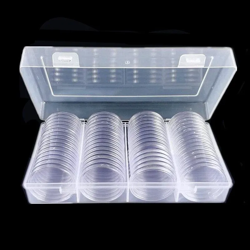 Bins 40 mm munt opbergdoos Clear ronde plastic muntcapsule container lege opbergdoos houder kast 60 stcs panda munt ronde dozen