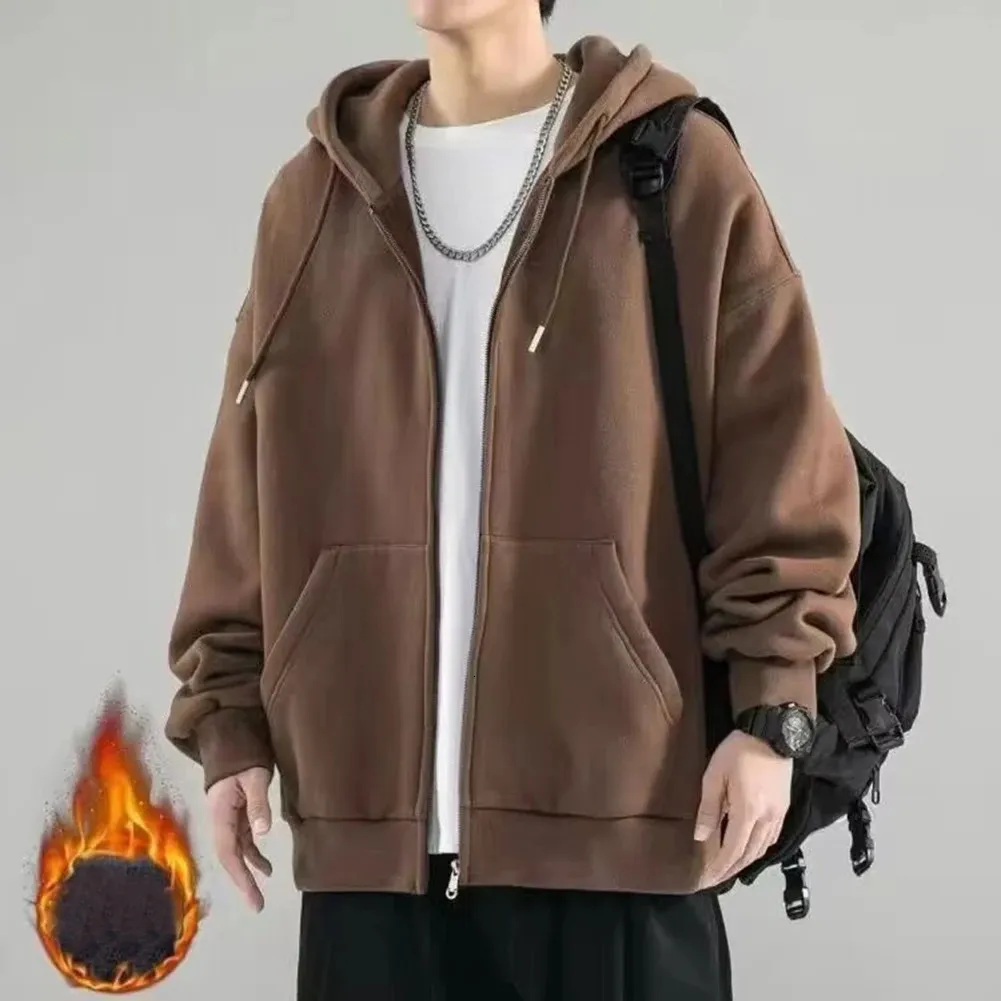 Men s Fashion Fleece Zip Up oversized hoodie with Pockets 5XL Solid Color Baggy Sweatshirt in Plus Size Men s Clothing 240315