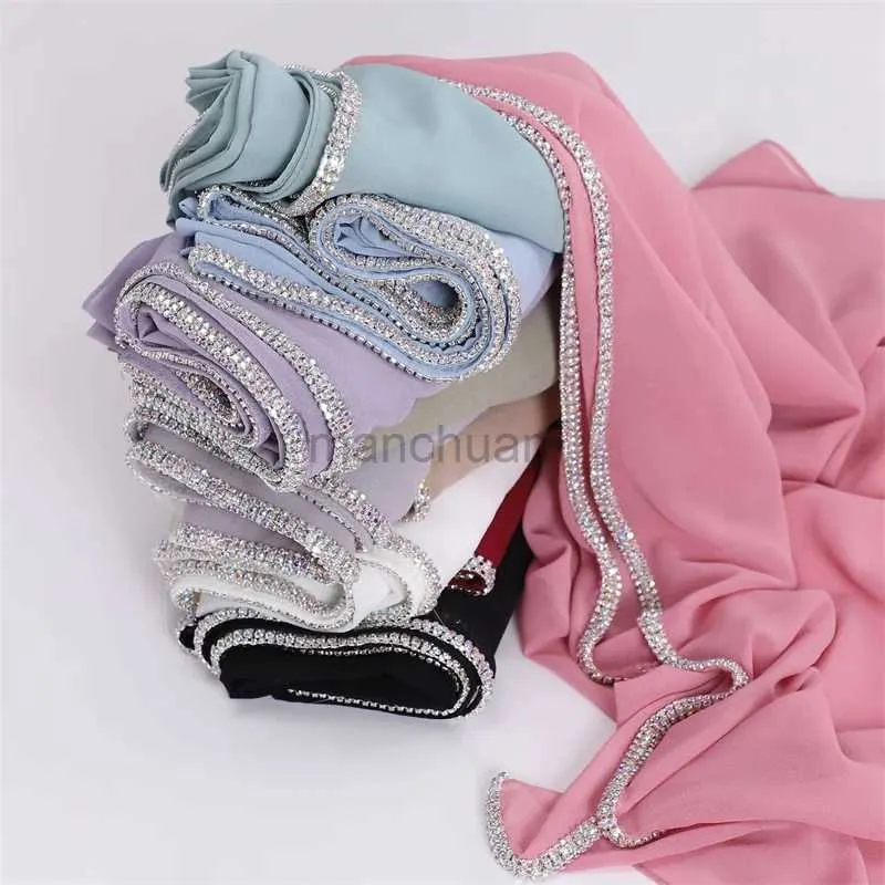 Sarongs New Luxury Fashion Jewelry Bubble Chiffon Headband Shawl High Quality Shiny Packaging Beach Buvandas Ramadan Islamic Muslim Sjaal 240325