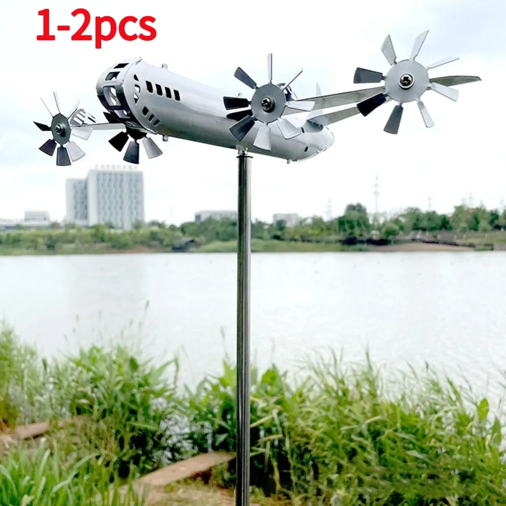 Decorations Metal Airplane Windmill Iron Aircraft Wind Spinners Lawn Pinwheel Outdoor Courtyard Garden Sculpture Decorations