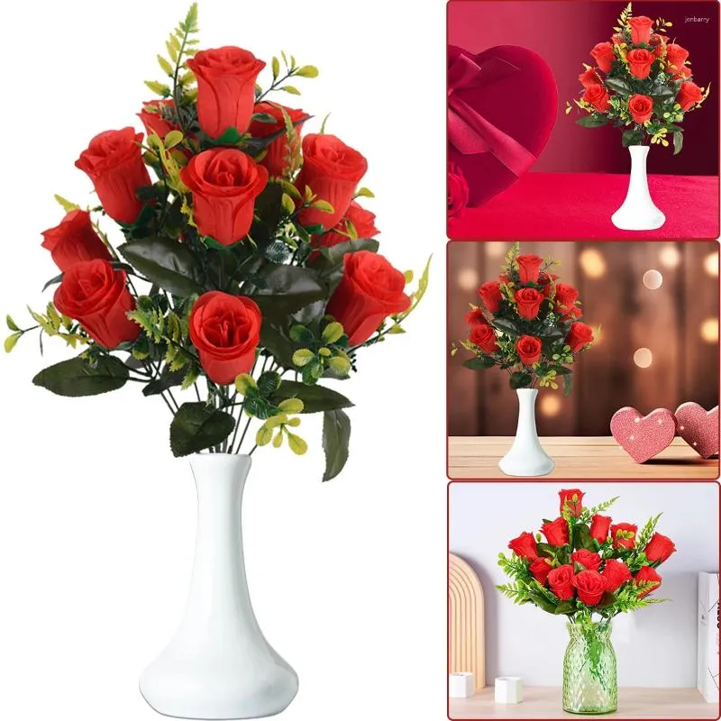 Fleurs décoratives 12 pièces Roses artificielles Bouquet de fleurs en soie Rose mariage saint valentin fête maison Table décor