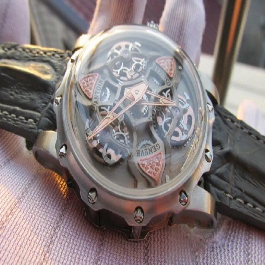 고품질 시계 45mm 앙투안 다이아몬드 스테인리스 스틸 자동 운동 남성 시계 남성 손목 시계 방수 Preziuso298Z