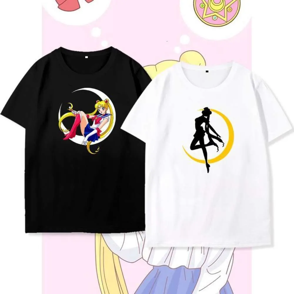 Beautiful Girl Warrior Short Sleeve Water Ice Moon Hare Anime Cute Cartoon Printed Men's and Women's Round Neck T-shirt