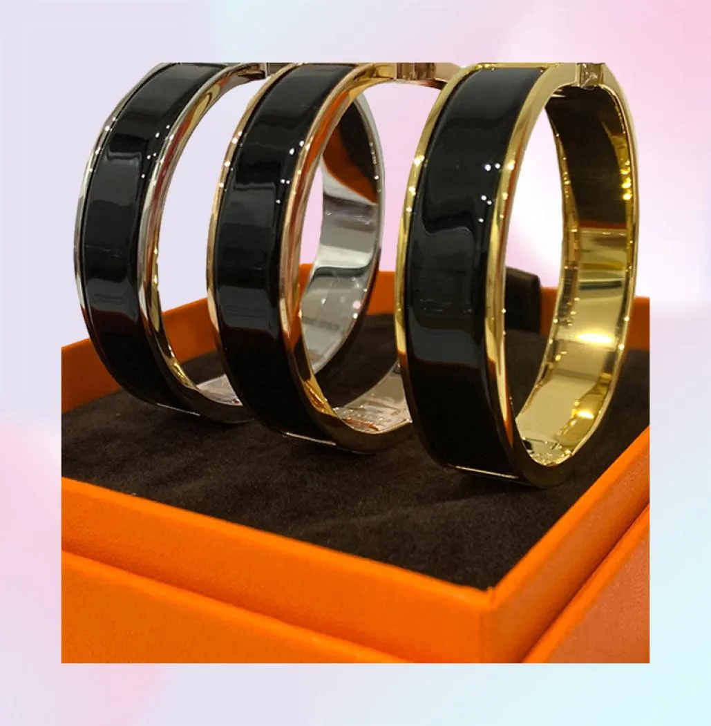 Women Fashion Bangle Titanium Steel Enamel Fine Jewelry Rose Gold Silver Designer Bracelet With Box For Lover Gift 12mm4866925