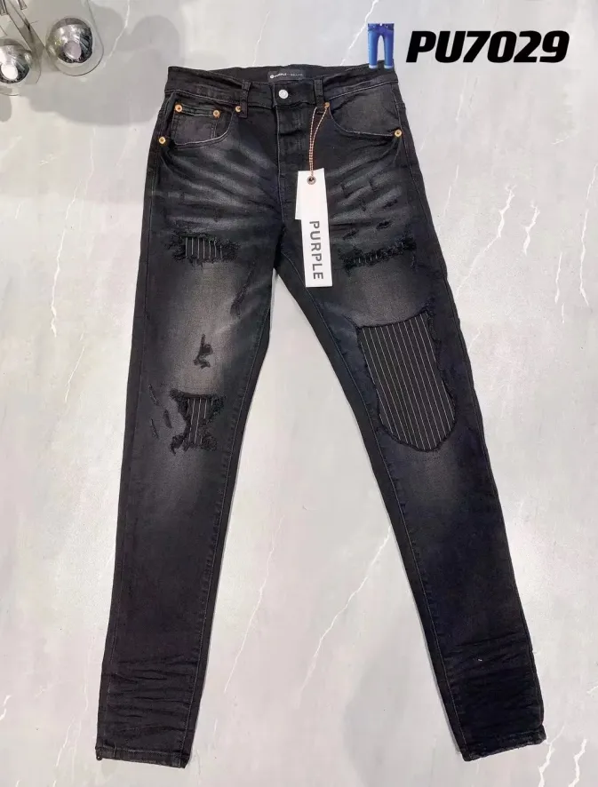 Heren jeans paarse jeans ontwerper Skinny Designer denim Pant Divered gescheurde Biker Black Blue Jean Fashion