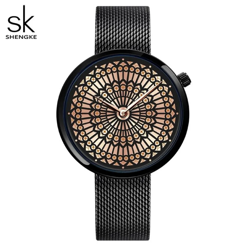 Shengke Orologio di marca di lusso Orologio da donna al quarzo Orologio da donna Cinturino in maglia di acciaio pieno Orologi impermeabili Relogio Feminino203F