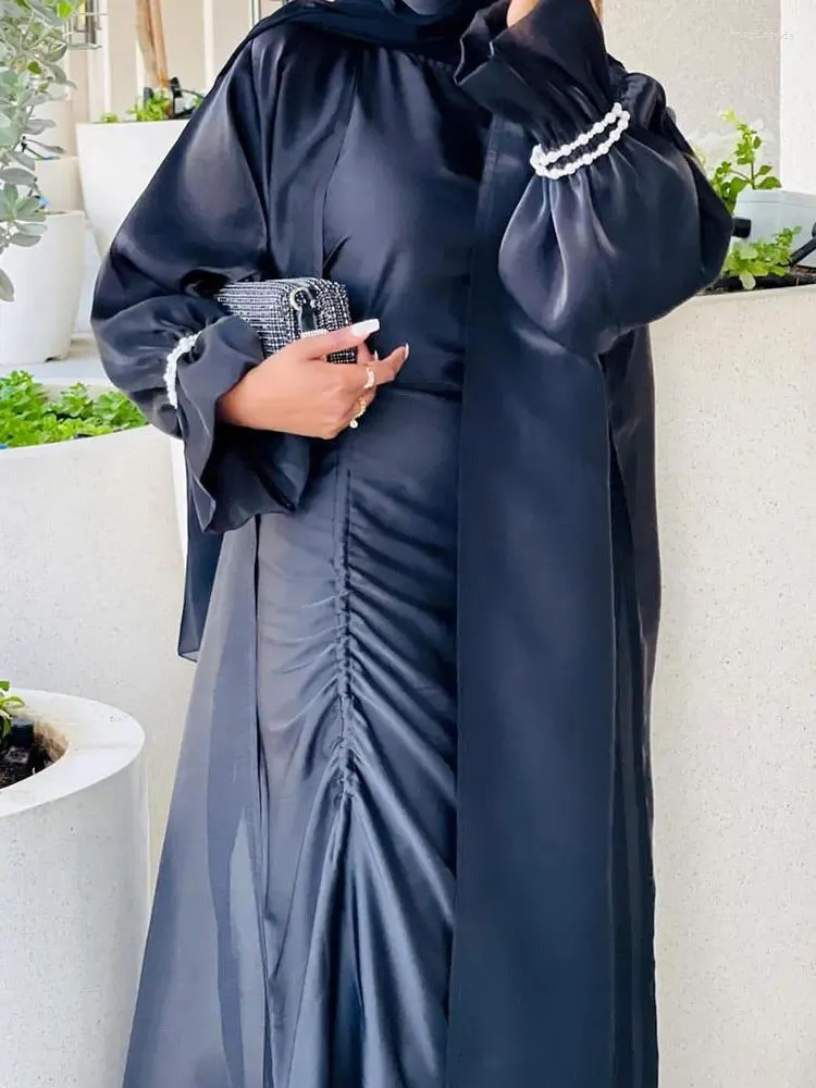 Ethnic Clothing Ramadan Open Abaya Islamic Sheer Organza Muslimska kvinnor Långa klänningar Dubai Turkiet Party Outfit Kimono Cardigan (ingen inre)