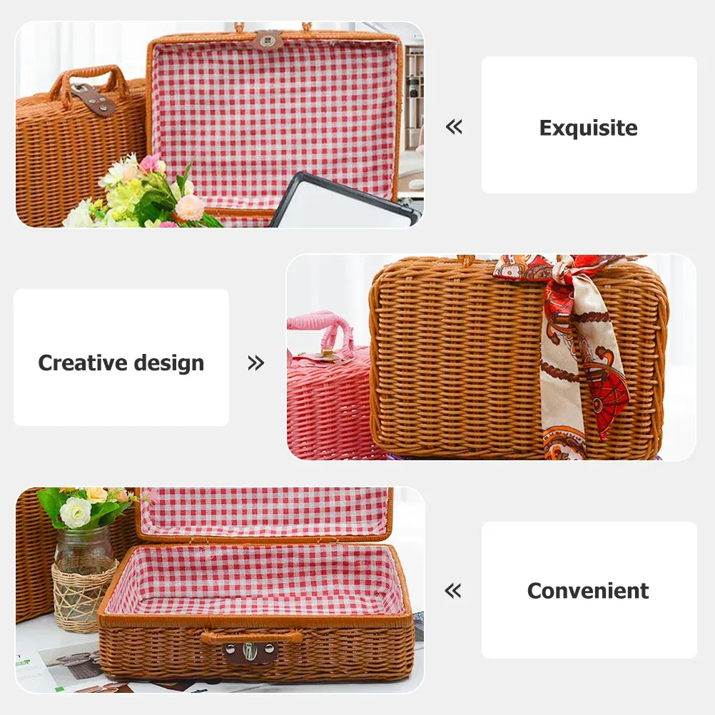 Baskets Manual Imitation Rattan Suitcase Birthday Decoration Girl Woven Lock Picnic Basket