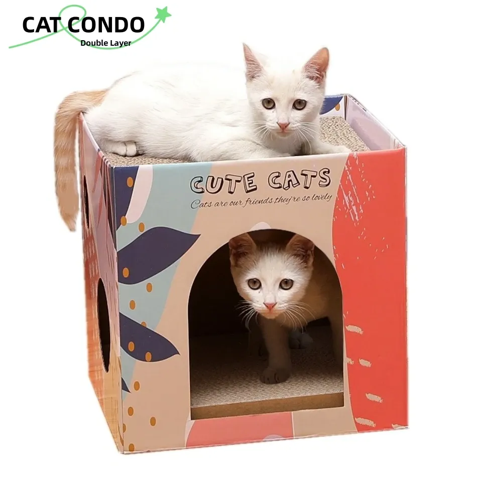 Scratchers Cat Bed House Cat Scratch Board Double Layer Pet Cat House for Indoor Paper Board Cat Condo Corrugated Paper Cat Scratcher Toys