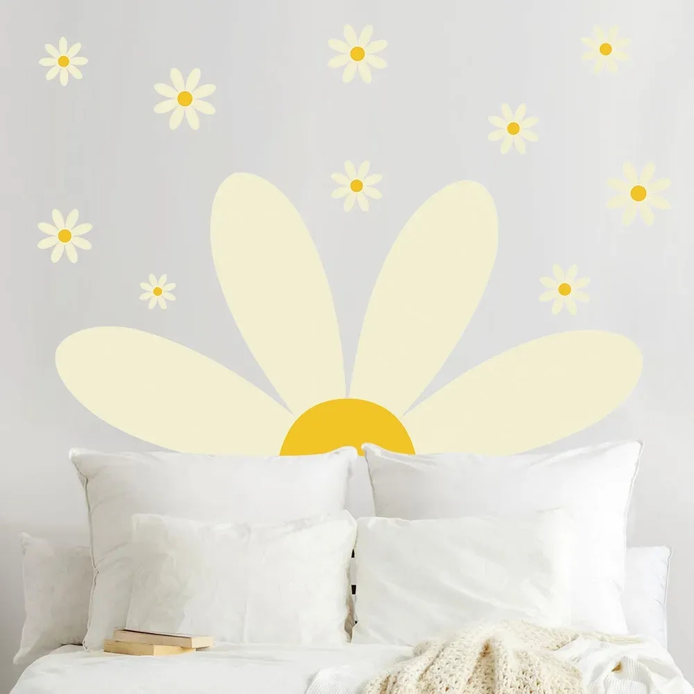 Çıkartmalar 100*65cm Büyük Boho Çiçek El Çekme Daisy Çıkarılabilir Duvar Çıkarmaları Yatak Odası Çocuk Odası Vinil Duvar Çıkartmaları Dekorasyon Diy Poster