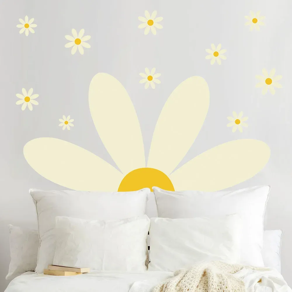 Autocollants 100*65 cm grande fleur Boho dessin à la main marguerite autocollants muraux amovibles pour chambre enfants chambre vinyle Stickers muraux décoration bricolage affiche