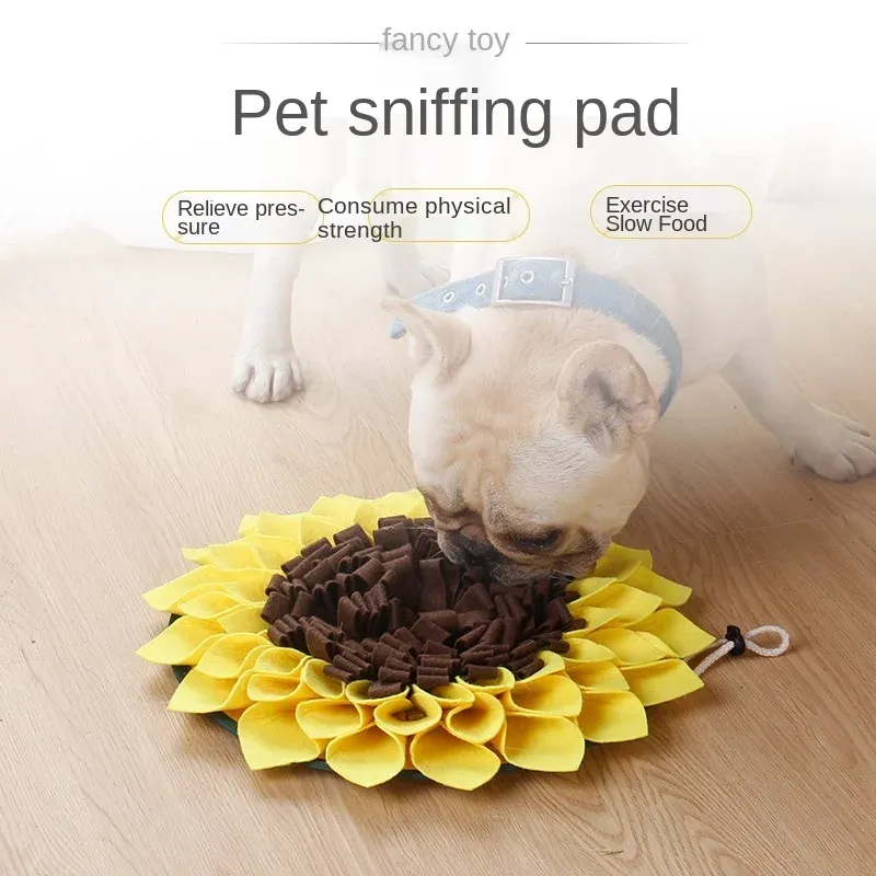 Toys Pet Dog Snuffle Mat Nose Luktträning Sniffing Pad Slow Feeding Bowl Food Dispenser Lindra stress Solrospussel