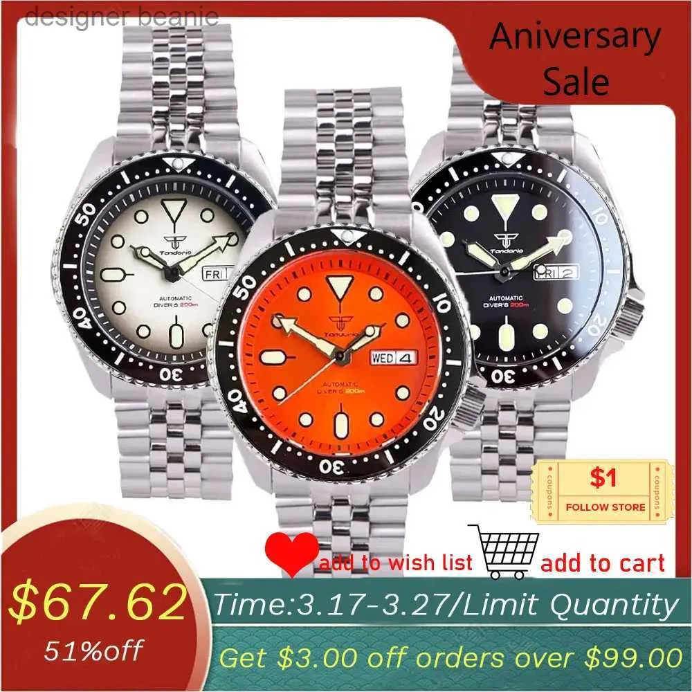 Wristwatches Tandorio SKX Mod S NH36 Weekend Date Steel Mechanical Mens 120 clicks Ring Chter Ring 3.8 Crown 20bar Waterproof WatchC24325