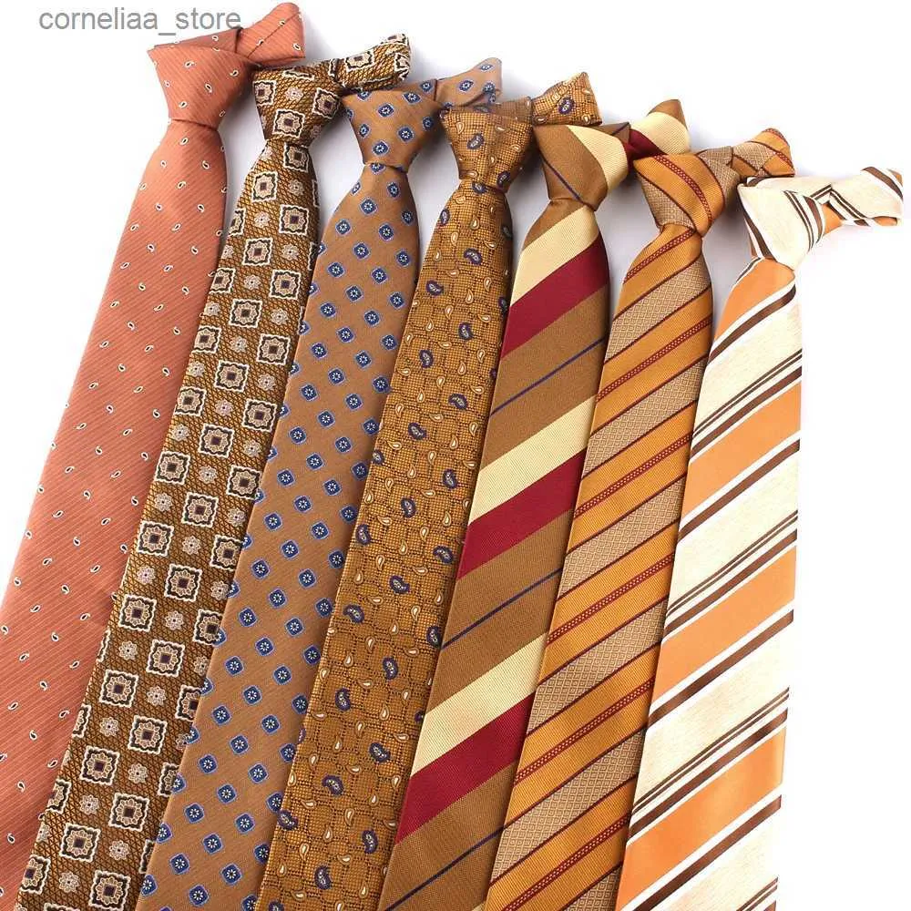 Cravates Cravates Cravates Orange Marron Pour Hommes Femmes Costume Cravate Rayée Pour Les Affaires De Fête ic Cravates Paisley Cravate De Mariage Cravate Marié Cadeaux Y240325