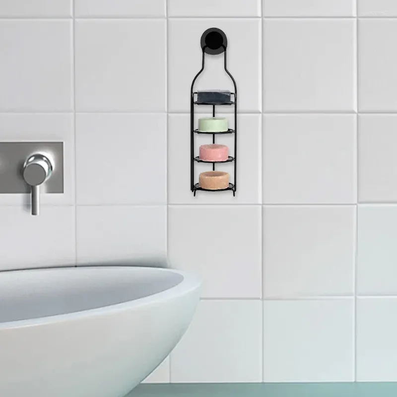Kök förvaring 4-lagers schampo barhållare med sugkopp tvålskål rack själv dränerande väggkorg rostsäker för badrum