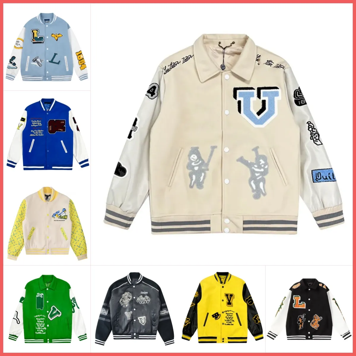 Letterman L Vintage Bomber Coats 11 Letter Brodery Autumn Men Baseball Jackets Hip Hop Loose Varsity Fashion Winter Keep Warm Off White L2X9 434