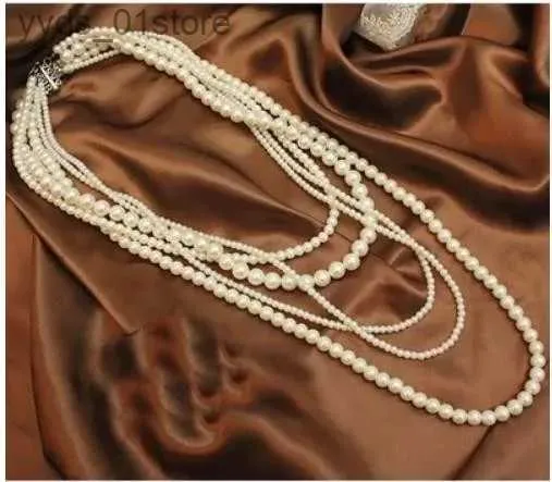 Earrings Necklace Pearl Jewelry Set for Women Multi-layered Necklace and earring Vintage Style for Casual and Formal Wear L240323