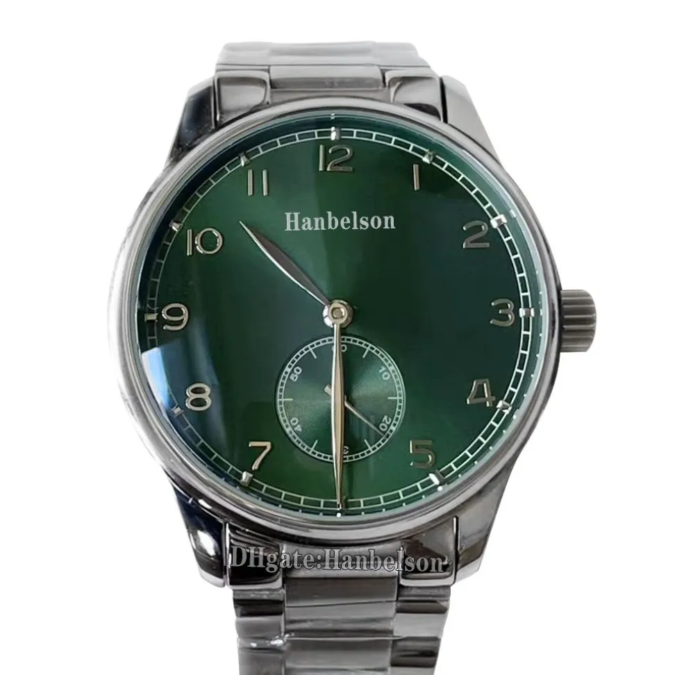 남성 시계 자동 기계식 움직임 와인딩 녹색 얼굴 간단한 디지털 다이얼 강철 케이스 금속 스트랩 손목 Watch328K