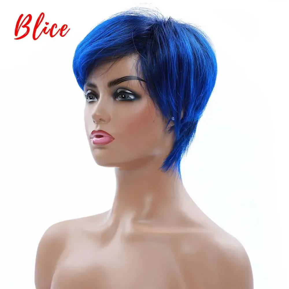 Wigs Blice Synthetic Hair Mix Color Short Wavy For Women Heat Resistant 100% Kanekalon Wig P1B/Blue Daily Party&Cosplay Wigs