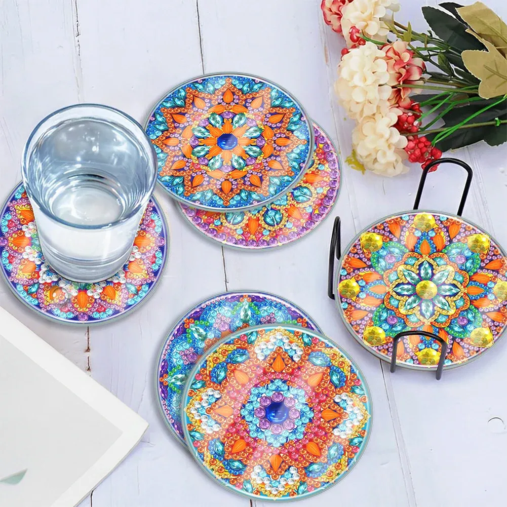 Dikiş 6pcs elmas nokta sanat bardak altlıkları klasik mandala diy elmas boyama kitleri modern hayvan karikatür su geçirmez tatil Noel