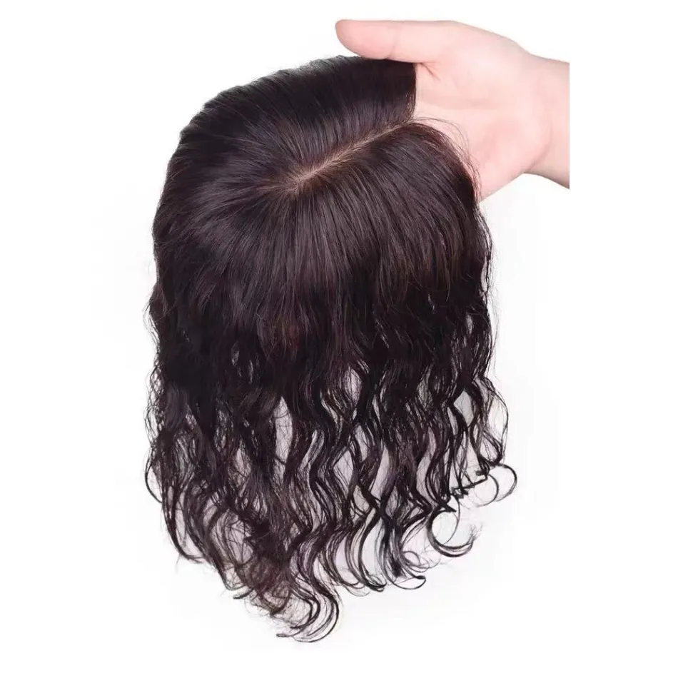 トッパー波状の人間の髪のトッパーシルクベース女性ツーピエヨーロッパバージンヘアピース13x12cm無料の別れシルクトッパー