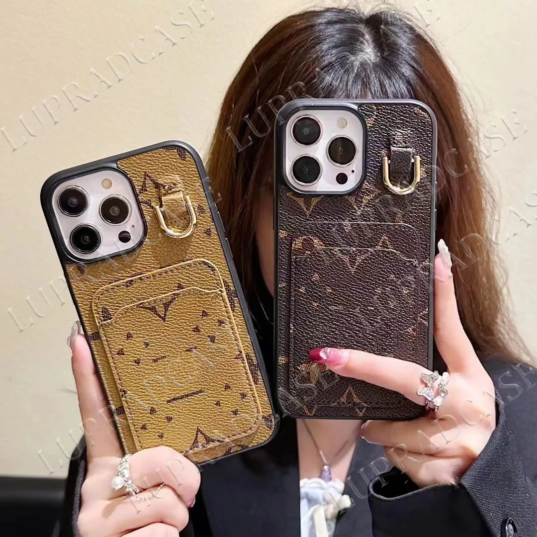 Designer iPhone Phone Case 15 14 Pro Max Luksusowa skórzana pierścionka pierścienia karty Hi jakość 18 17 16 15pro 14pro 13Pro 12pro 13 12 przypadków z logo pudełko kobiety 918