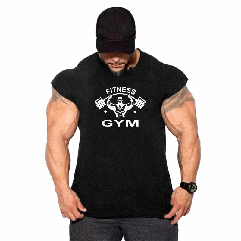 Gymnases Entraînement Sleevel T-shirt Cott Stringer Débardeur Hommes Bodybuilding Vêtements Fitn Mâle Sportwear Gilets Muscle Singlets F3OH #