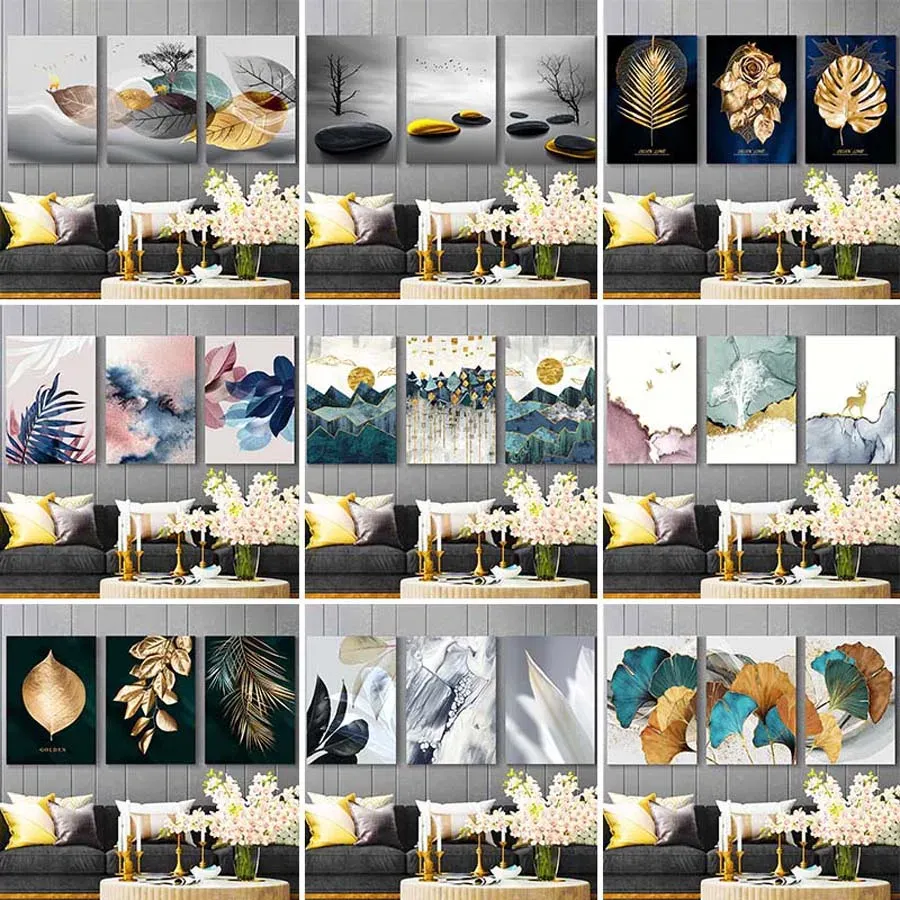 Curtains Abstract Plant Leaves Diamond Painting Triptych 5d Diy Full Square Round Drill Mosaic Embroidery Flowers Home Decor Aa3474
