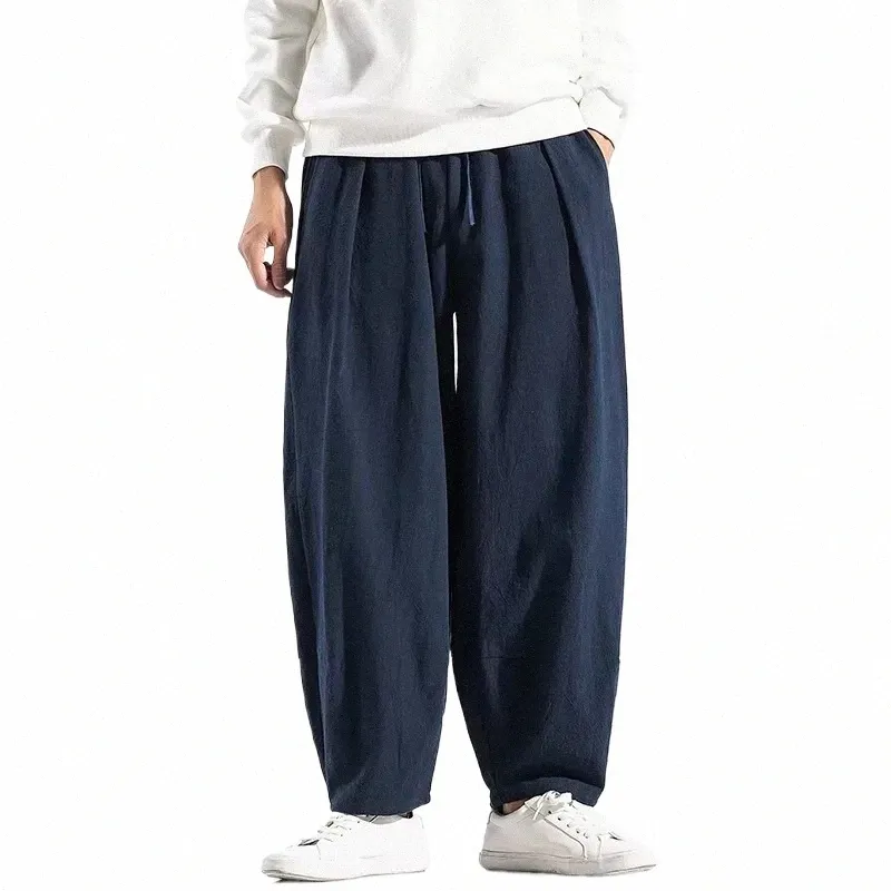 Pantaloni stile harem da uomo Harajuku pantaloni sportivi a gamba larga pantaloni maschili in lino Cott pantaloni larghi streetwear uomo donna pantaloni casual coreani Fi W4ye #