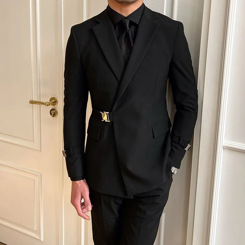 DHgate Mens British Style Double Breasted Black Suit Jacket Elegant Formal Business Casual Coat Apparel