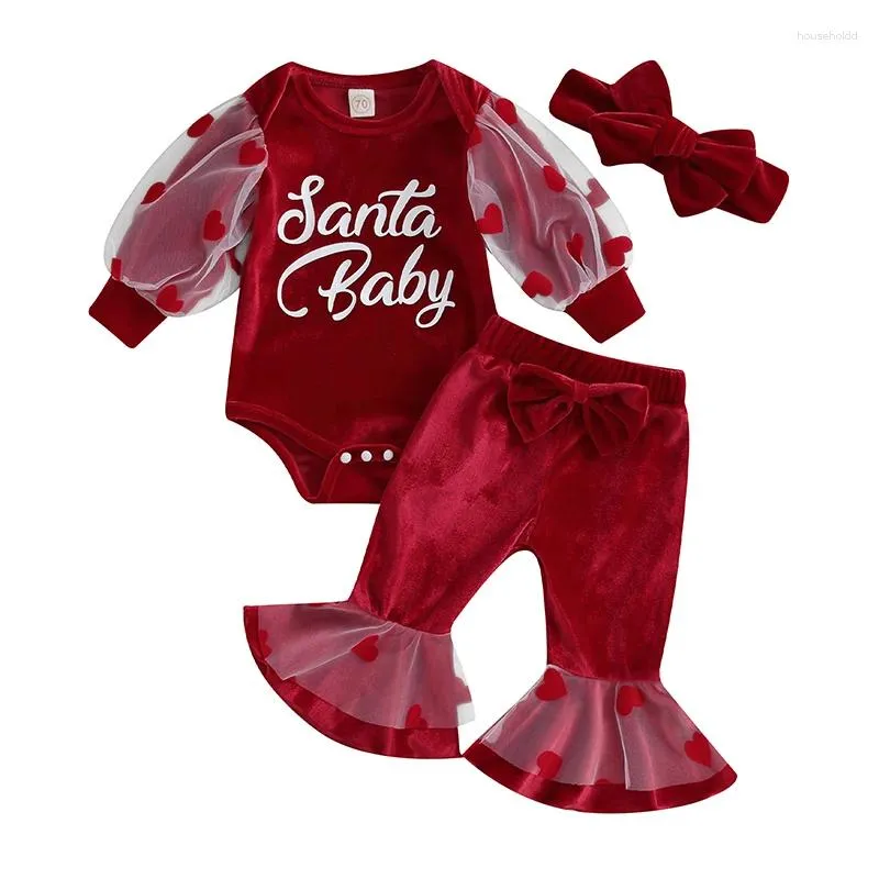 Kledingsets Baby Girl Christmas Outfit Velvet Santa Romper bell bodembroek met headhand set winter warme kleding