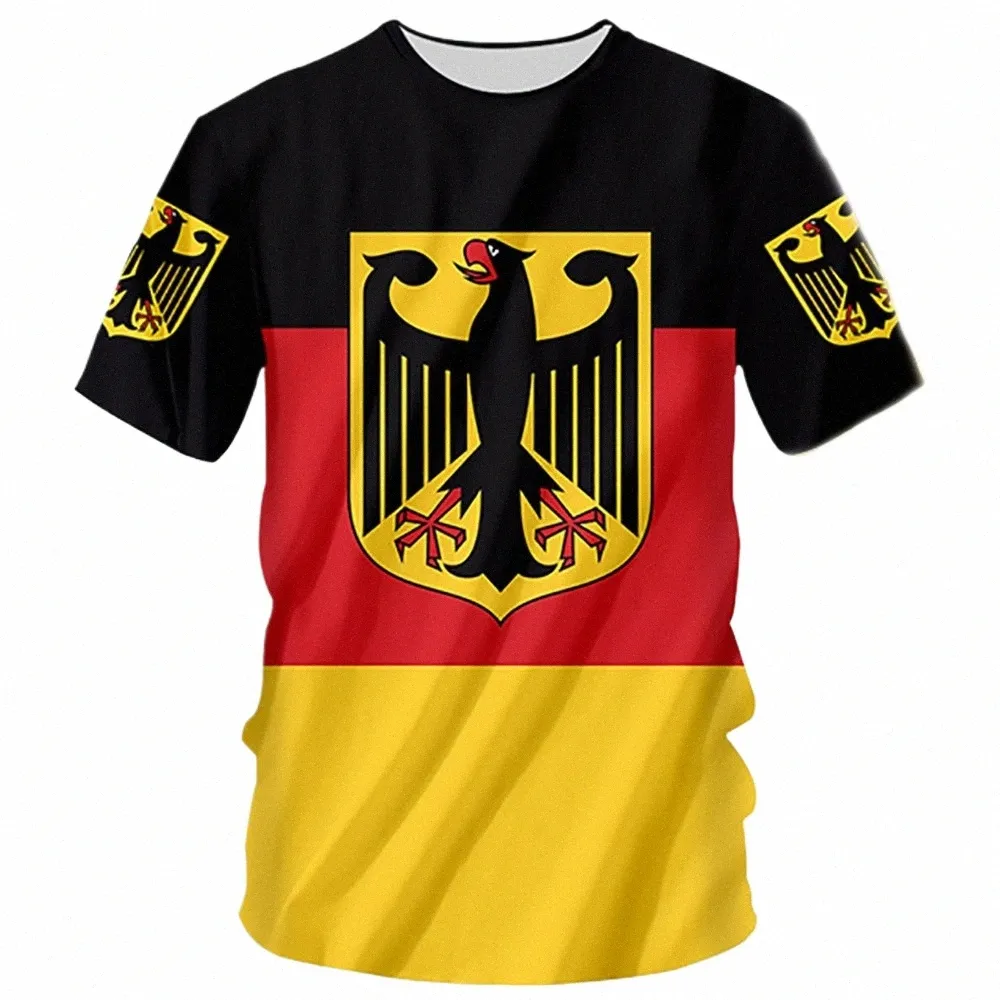 Camiseta con estampado de la bandera nacional de Alemania, camiseta para hombre Fi Trend Harajuku, camiseta de gran tamaño, ocio, cuello redondo, manga corta, parte de arriba, ropa informal J18p #