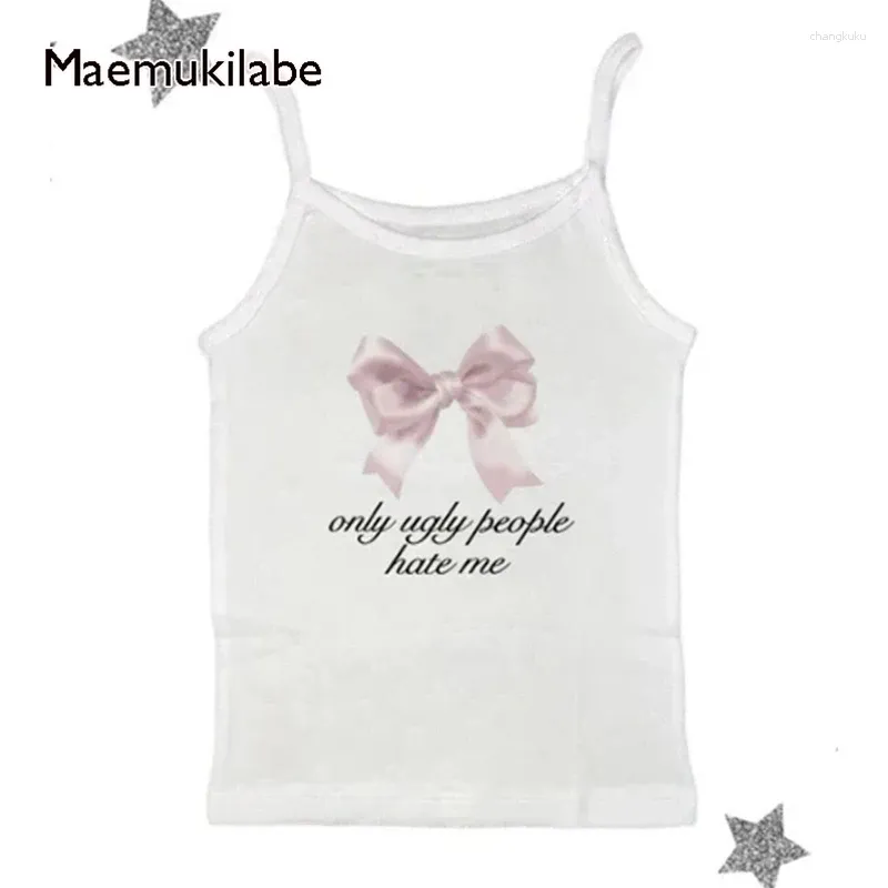 Women's Tanks Maemukilabe 00s Retro Preppy Cute Tank Top Vest Women Kawaii Coquette Y2K Crop Tops Bow Aesthetic Spaghetti Strap Camisole