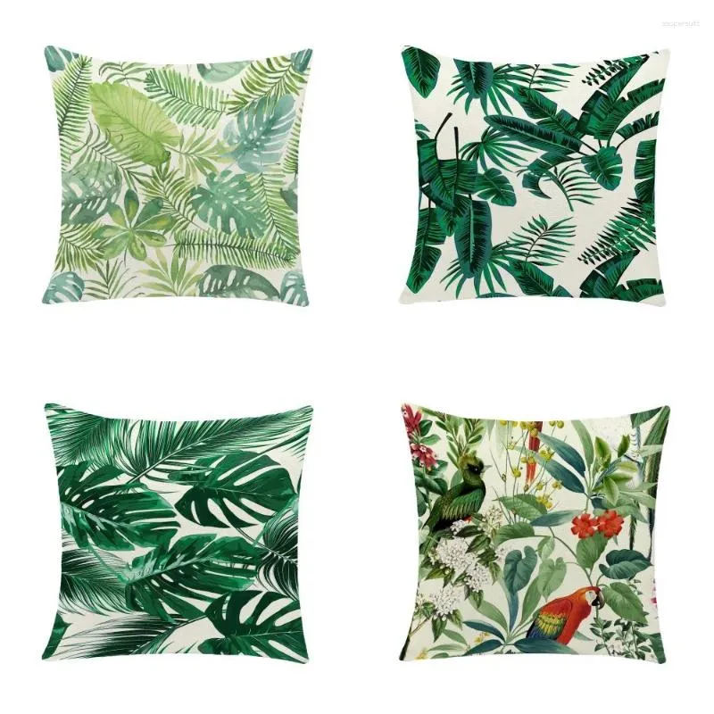 Kussen Groen Bladpatroon Hoes Stof Vierkant Bedrukt Decoratief Bankkleed Hoezen Niet-vullend Zomer 45x45cm