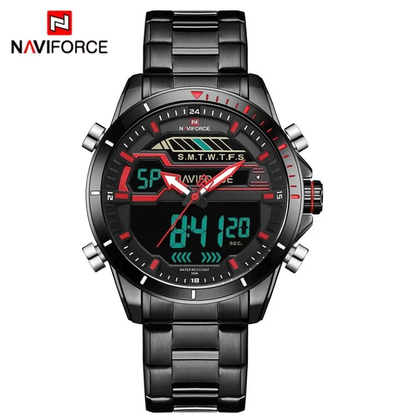 Top Luksusowa marka Naviforce Men Sport Watches Digital LED Men Quartz LED Men Full Steel Army Waterproof Waterproof Tray