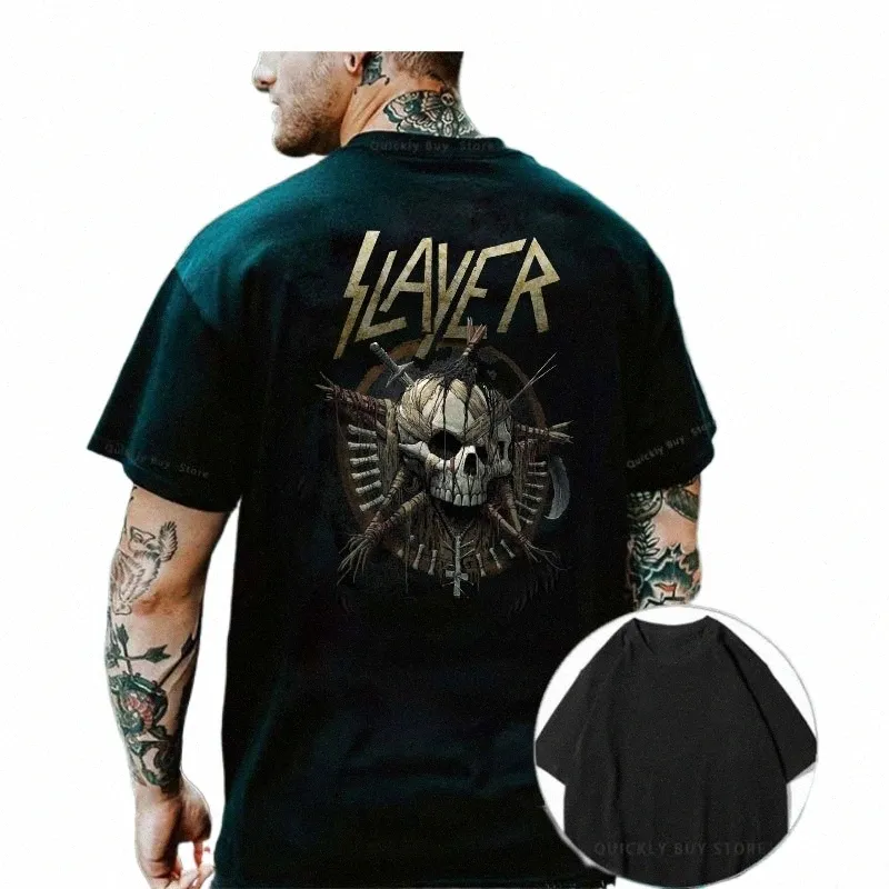 Summer Men Giyim Modal Grafik Tişörtleri Punk Rock T-Shirts 2023 Yeni Slayer Y2K Üstler Metal Band Kadın T-Shirt Harajuku 43FC#