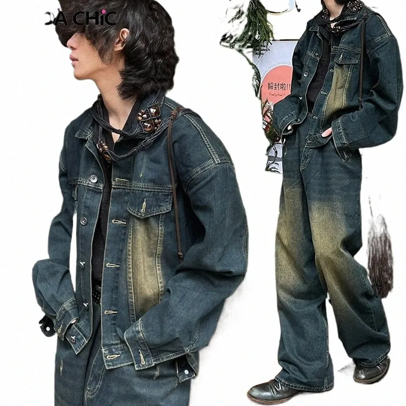 Men's Denim Suit Set: Oversized Bomber Jacket Baggy Jeans Streetwear  Hiphop Harajuku Style, Comfortable Wide Leg Pants, Buy Now!