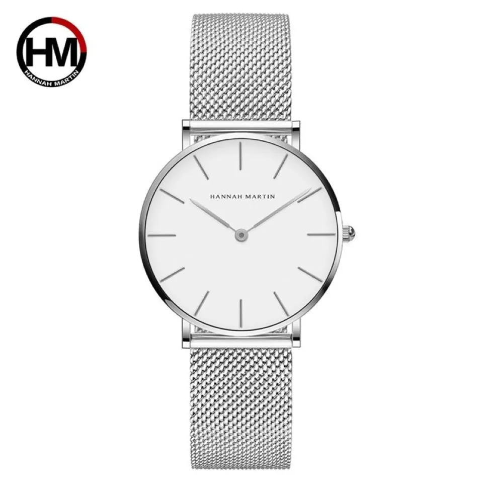 Hannah Martin kwarcowa sukienka na nadgarstek Kobiety zegarki Srebrna bransoletka Panie zegarowe zegar ze stali nierdzewnej Casual Waterproof Watch Women 21259Y