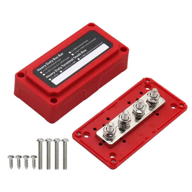 300A 4 Terminal Studs Hoge Stroom Busbar Kabel Organizer Box DC 12V 48V M8 Zware Modulaire ontwerp Bus Bar Box voor Auto RV