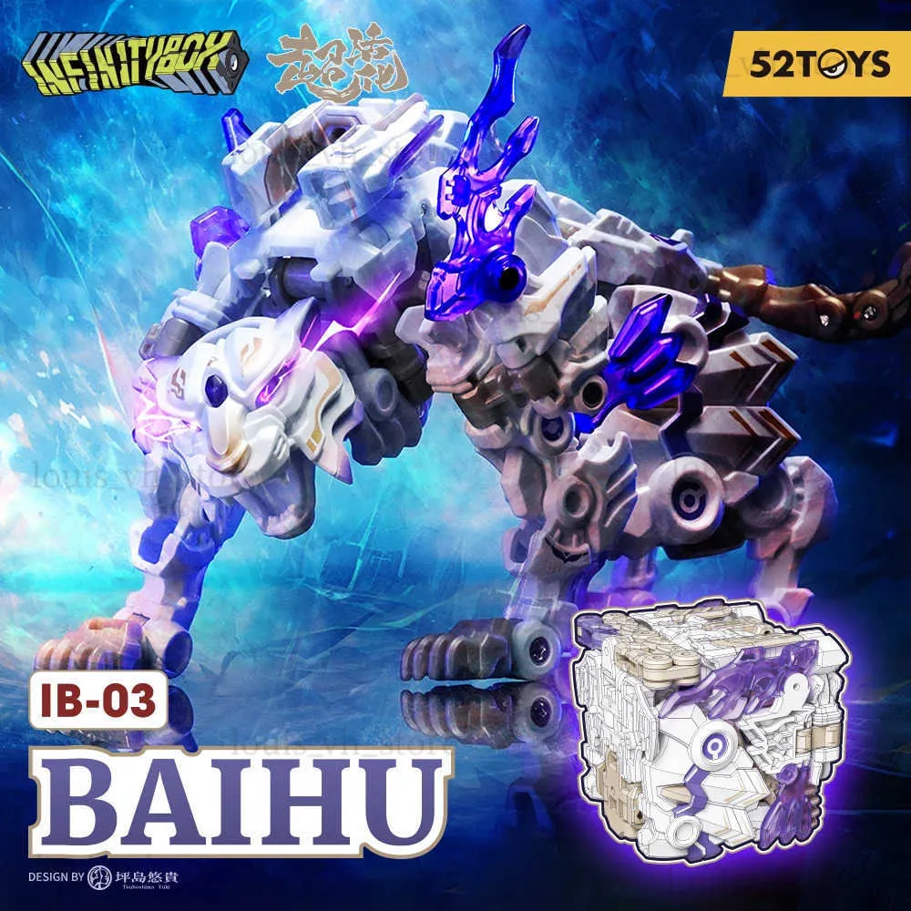 Action Toy Figures 52toys InfinityBox IB-03 Baihu Tiger Deformation Robot Konvertera i Mecha och Cube Action Figure Collectible Gift T240325