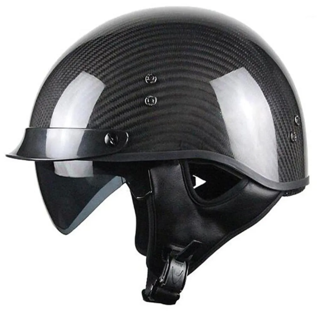 Voss 888CF meio capacete de fibra de carbono genuíno DOT com lente solar suspensa e liberação rápida de metal S Gloss1488673