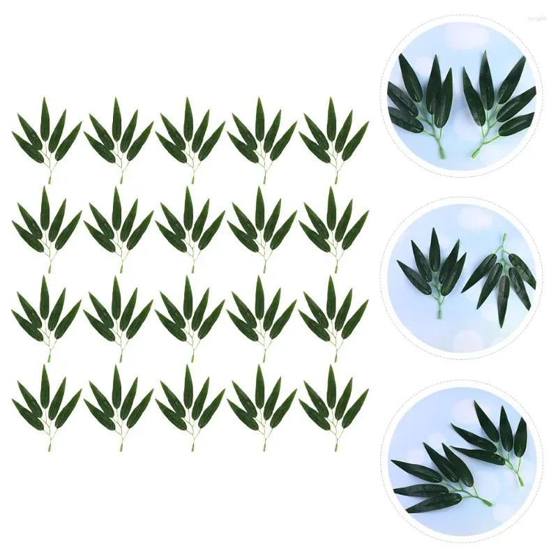 Fleurs décoratives 100 pièces petites feuilles de bambou Simulation artificielle ornement de ménage en plastique vert