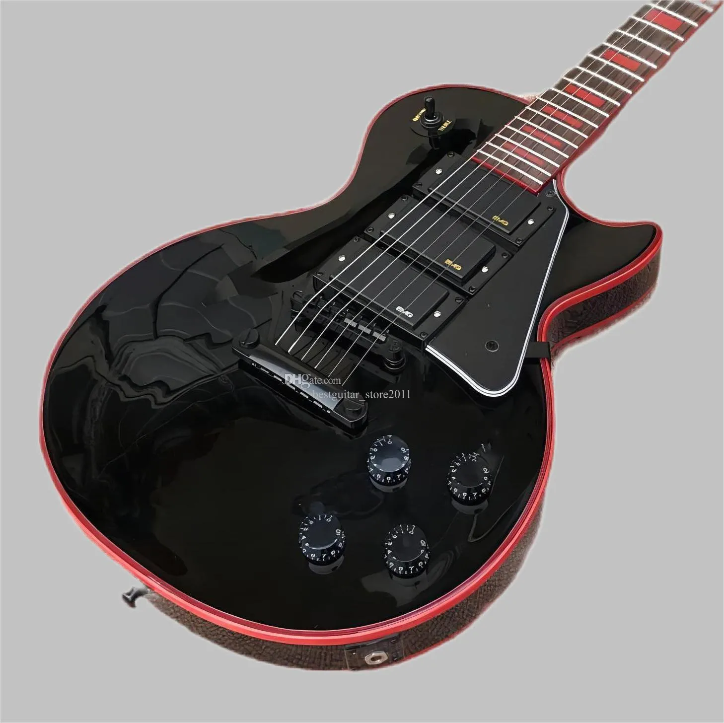 Premium personalizado guitarra elétrica de 6 cordas emg guitarra hhh captador vermelho encadernação gloss preto beleza desconto frete grátis