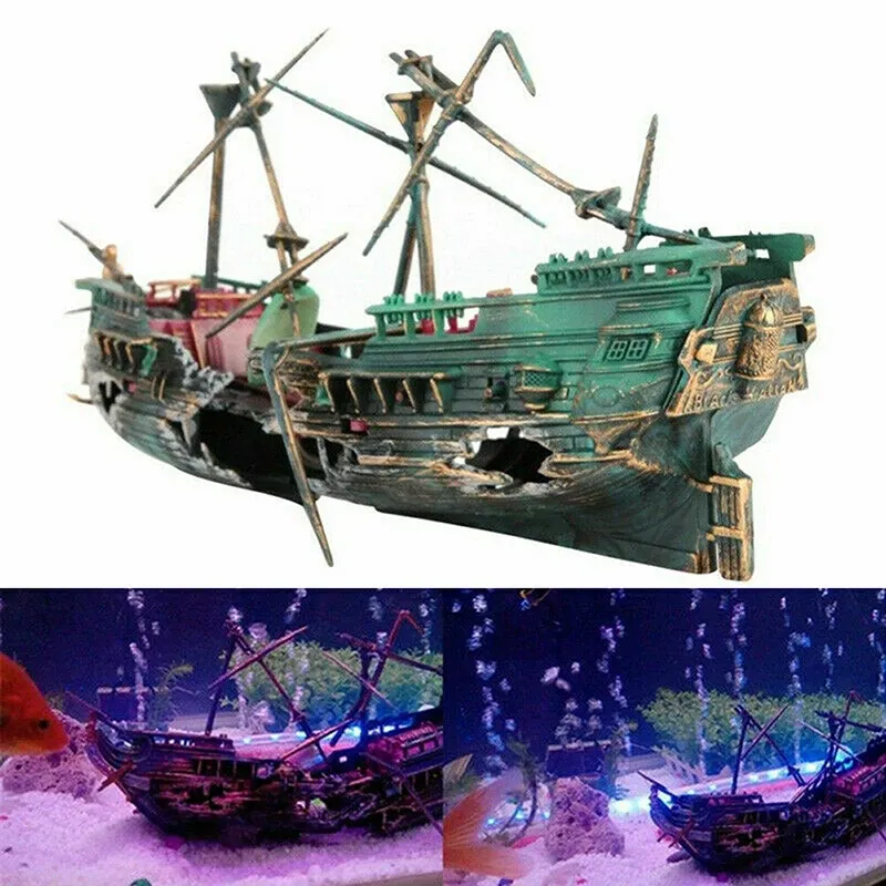 Dekorasyonlar Gemi Enkazı Aksiyon Akvaryum Süslemesi Reçine Gemi Enkaz Balık tankı peyzaj aksesuarları için dekorasyon