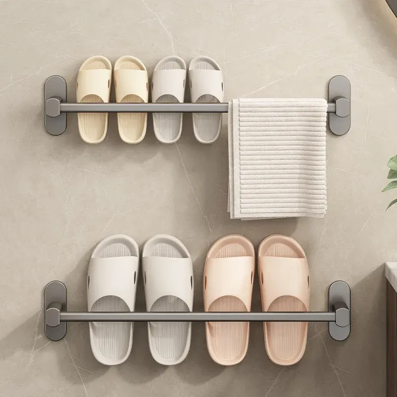 Racks No Drilling Aluminum Slipper Rack Wall Mounted Bathroom Bedroom Shoe Hanging Organizer Toilet Wall Door Towel Storage Shelf