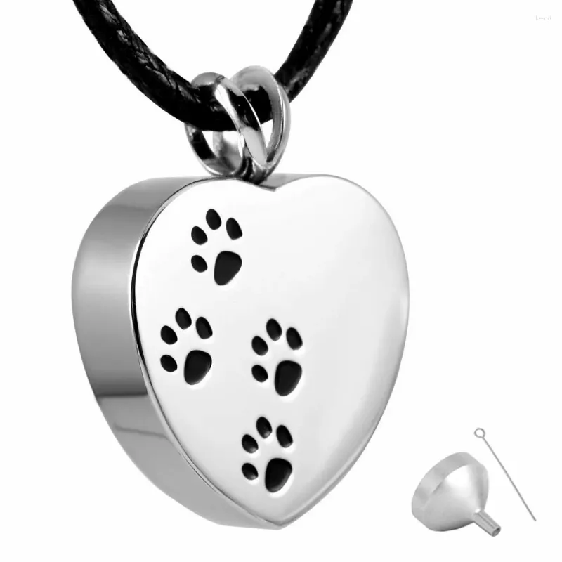 Collane con ciondolo MJD8004 Gioielli per cremazione di animali domestici Kit di riempimento in acciaio inossidabile con zampe su cuore
