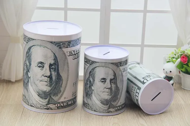 Boxes 1 X Tinplate US Dollar Style Coin Piggy Bank OnlyInNotOut Money Box Coin Bank Christmas& Birthday Gift