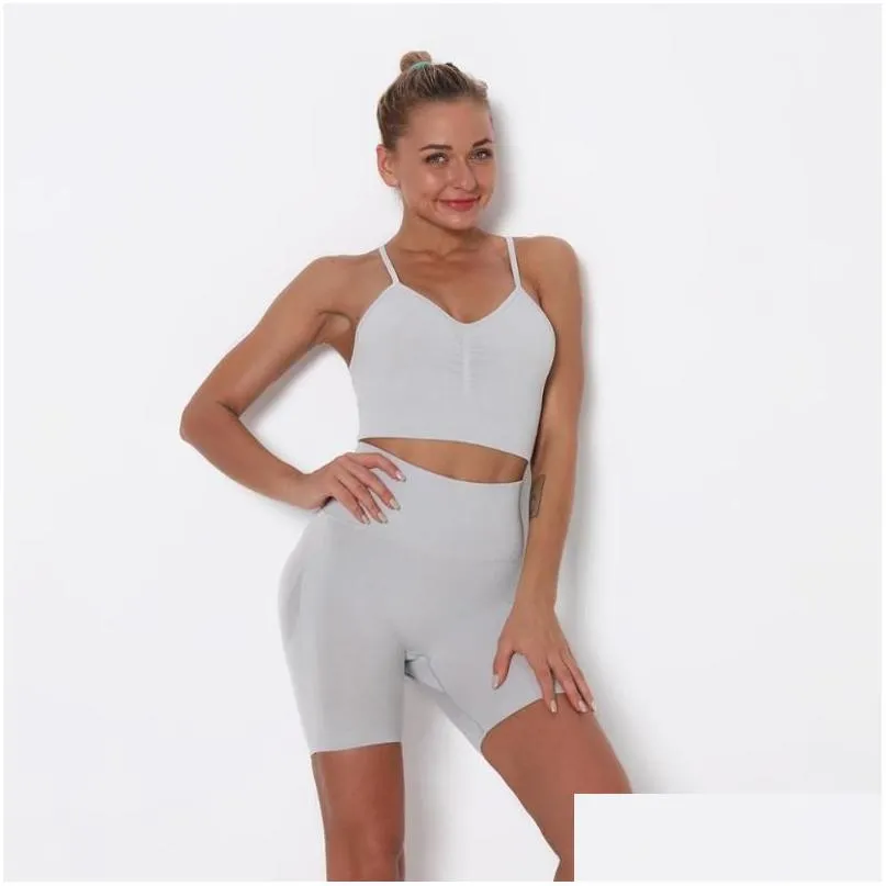 Yoga Outfit Femmes Rides Push Up Taille Haute Shorts Biker Fitness Casual Gym Sans Manches Athleisure Cyclisme Drop Livraison Sports Outdo Otnsy