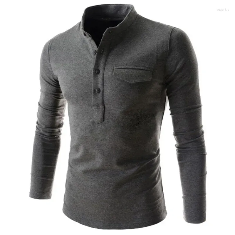 Camisetas para hombres 2024 Otoño Edición coreana Camiseta sólida de manga larga con cuello de pie